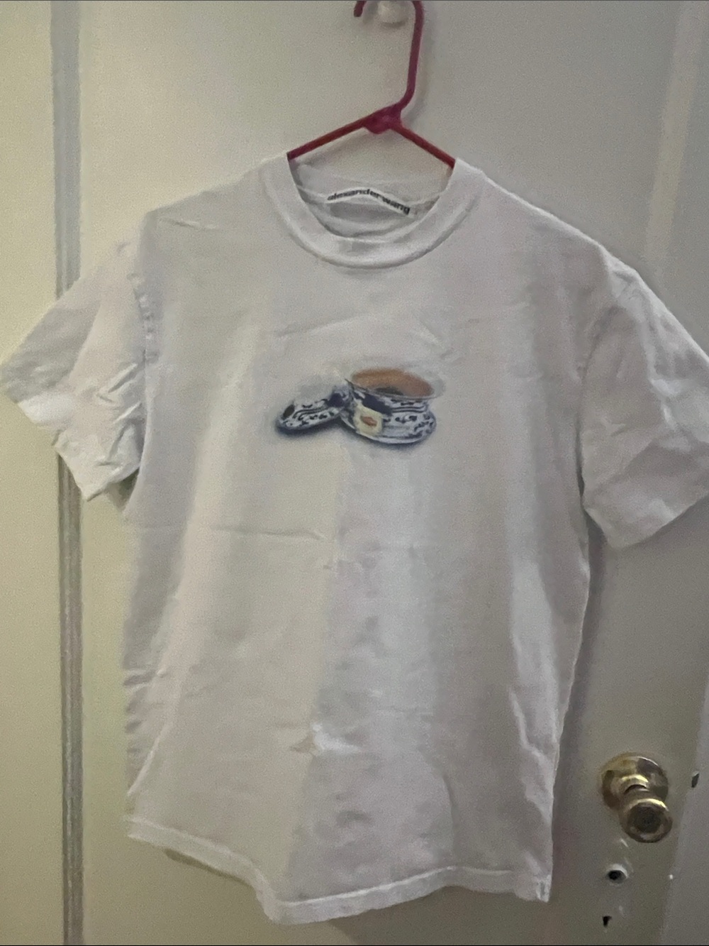 Alexander Wang White Tee with Blue Tea Cup Graphic